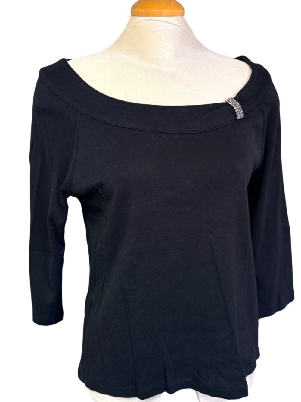 Black Women's Boatneck Top with Rhinestone Accent
